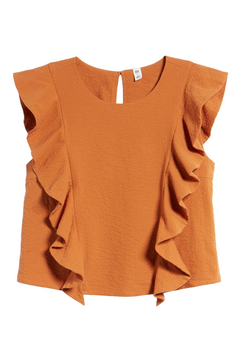 Seersucker Ruffle Top, Alternate, color, TAN ADOBE