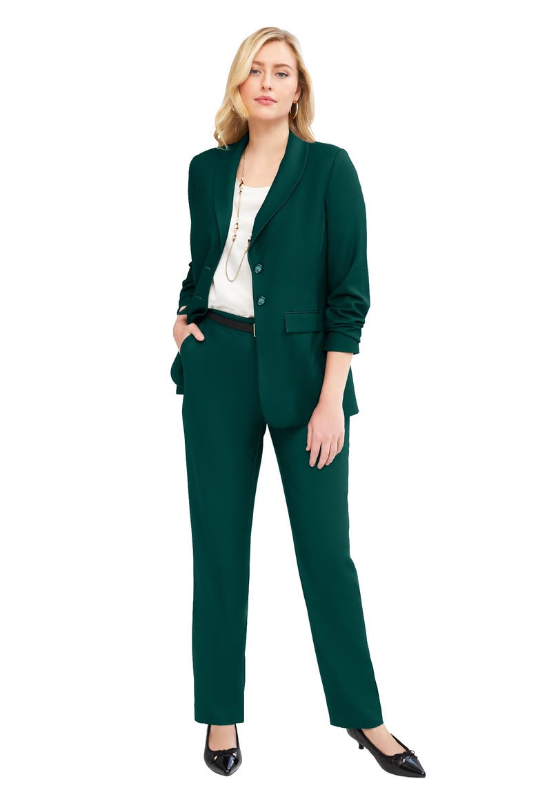 2-Piece Stretch Crepe Single-Breasted Pantsuit, Main, color, EMERALD GREEN