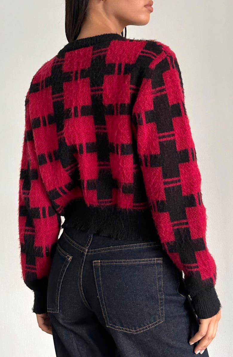 Motel Anzio Checkered Cardigan, Alternate, color, Black And Red Check