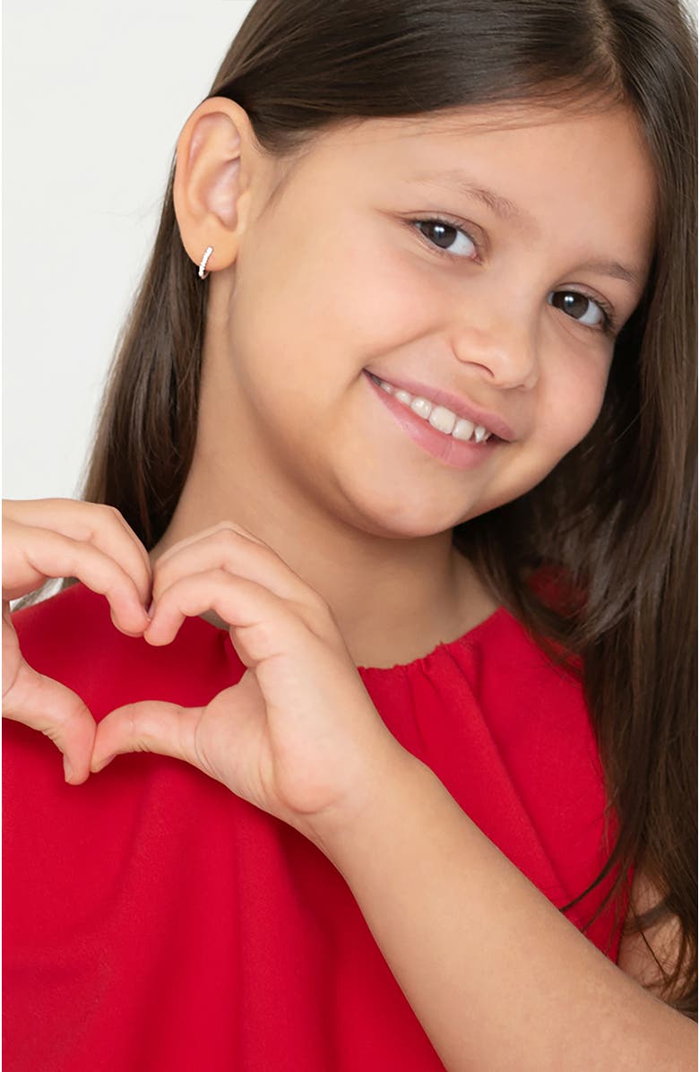 In Season Jewelry 14k Clear Cubic Zirconia Encrusted Hoop Earrings, Alternate, color, Silver