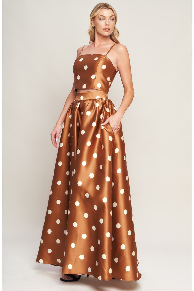 Polka Dot Satin Crop Top, Alternate, color, CARAMEL