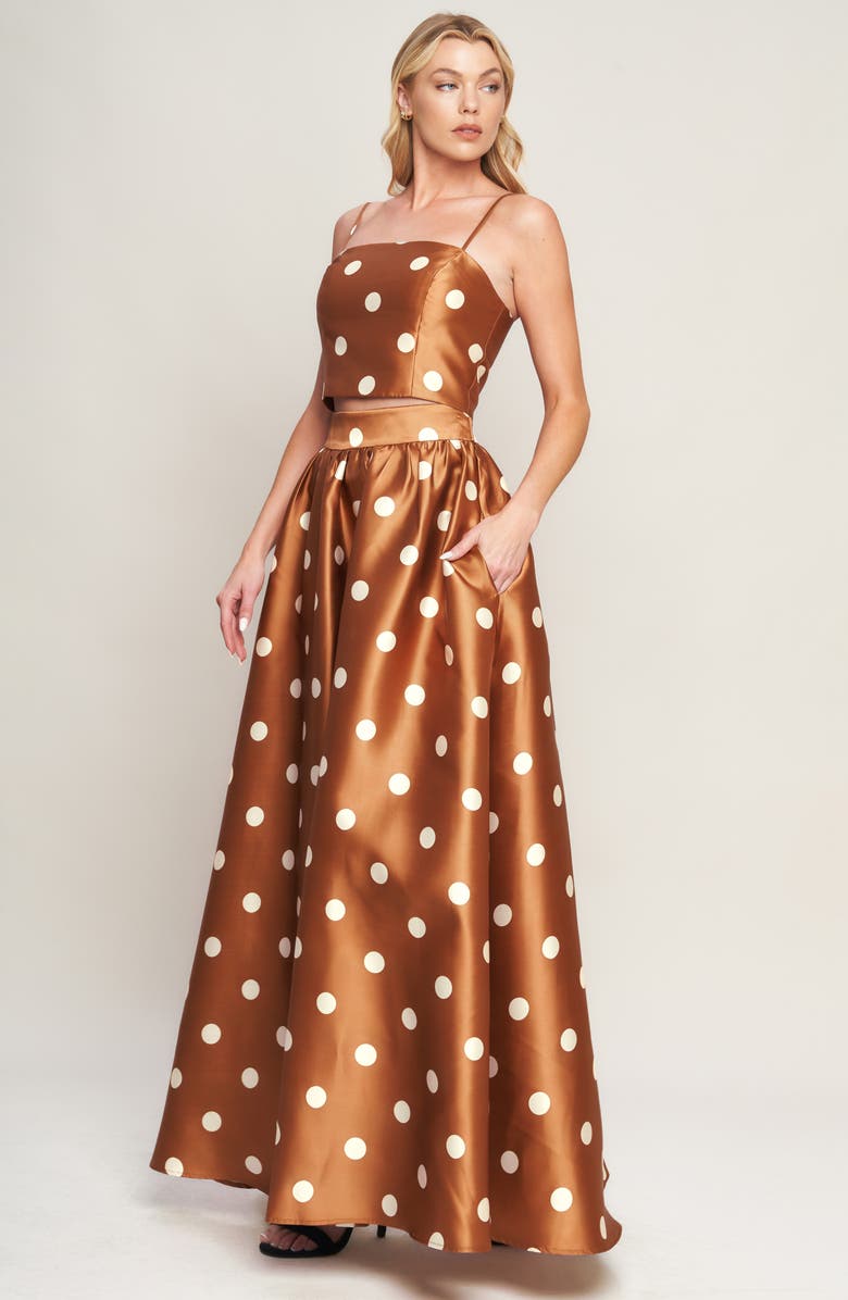 FLYING TOMATO Polka Dot Satin Crop Top, Alternate, color, Caramel