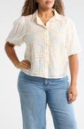 Forgotten Grace Eyelet Puff Sleeve Button-Up Shirt