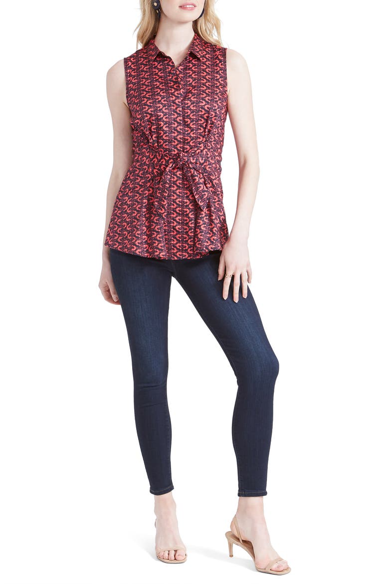 Cocktail Hour Tie Front Blouse, Alternate, color, RED MULTI
