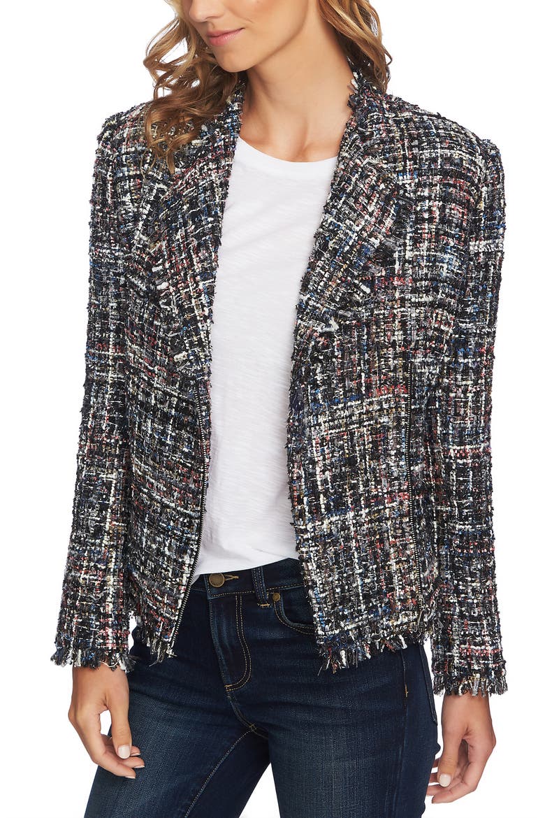 Multi Tweed Moto Jacket, Main, color, RICH BLACK