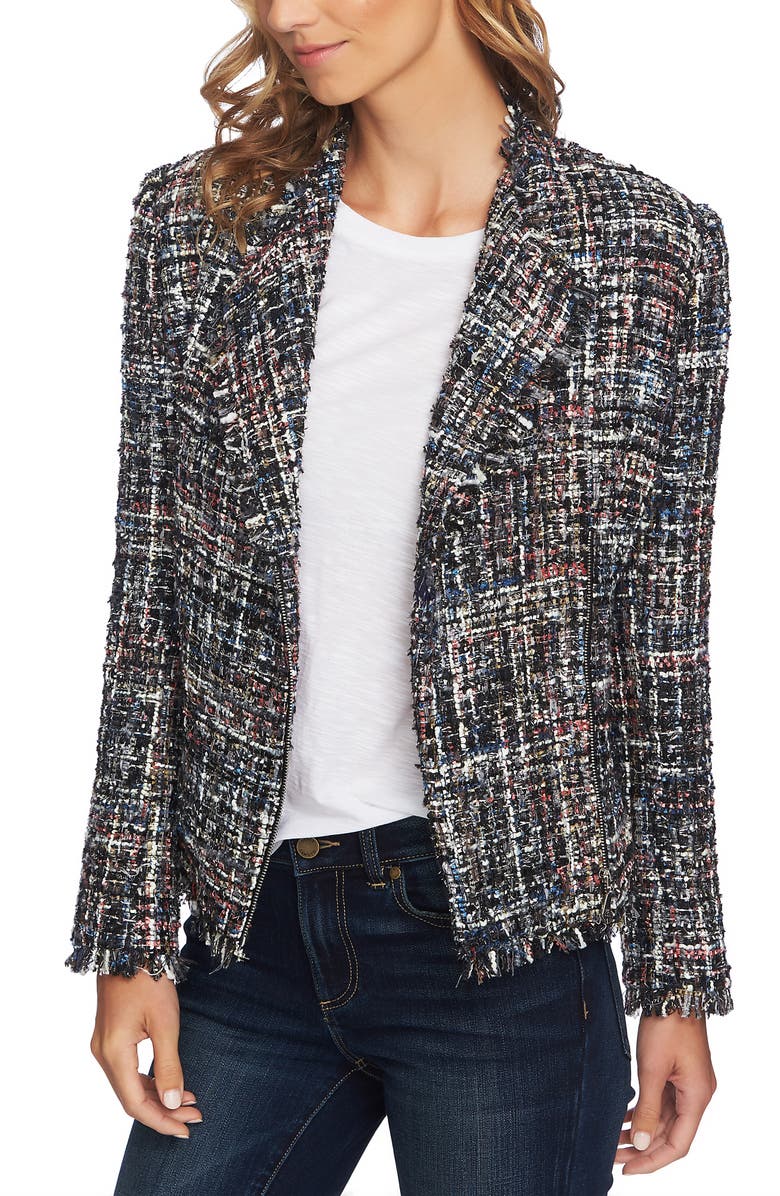 CeCe Multi Tweed Moto Jacket, Main, color, 