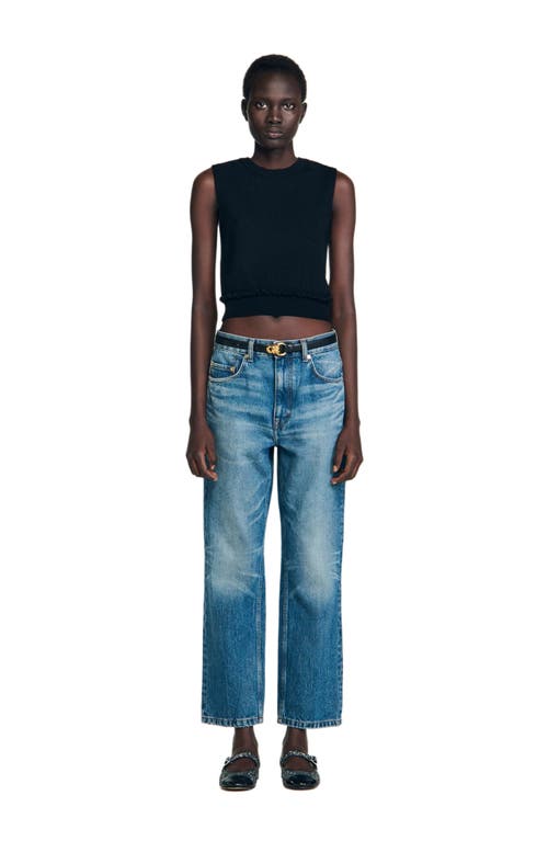 Sandro Ruffled Cropped Sweater In Black