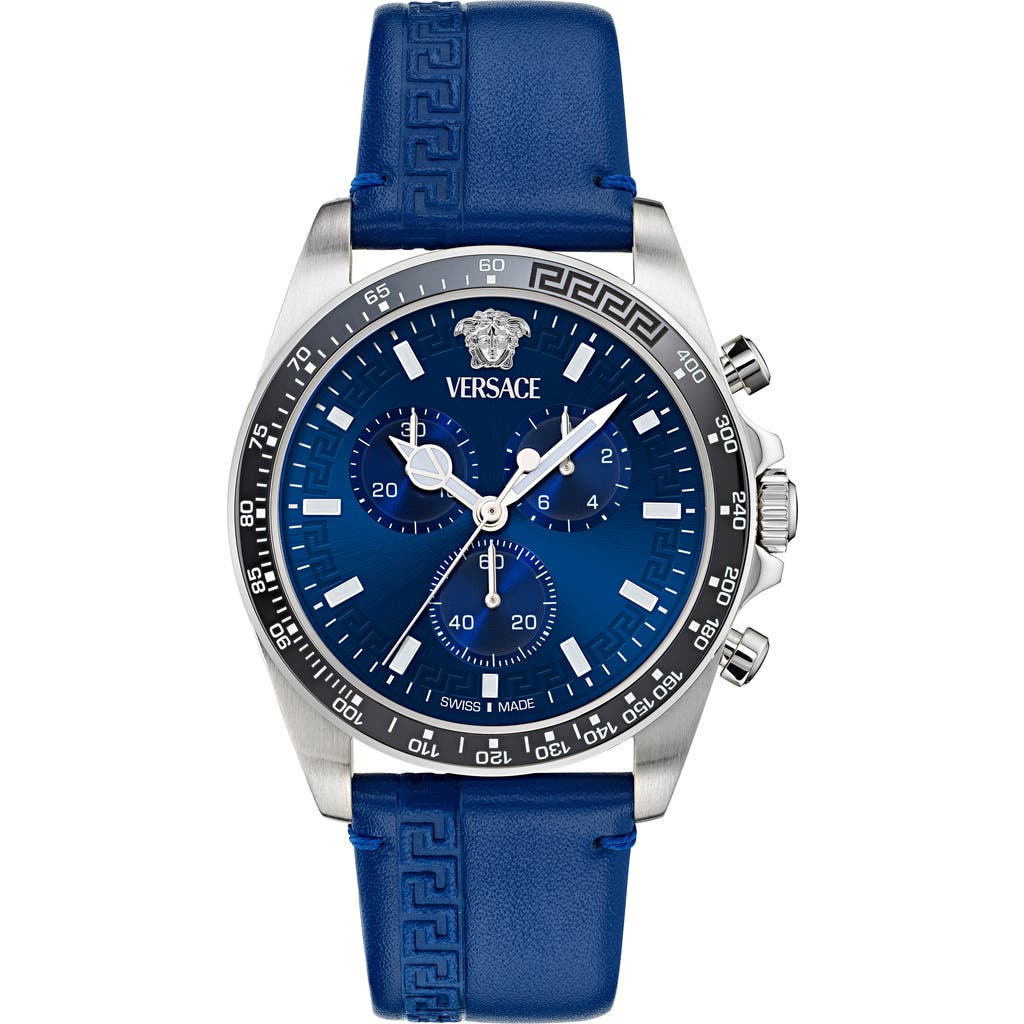 Versace Greca Chrono Wave Leather Watch In Multi
