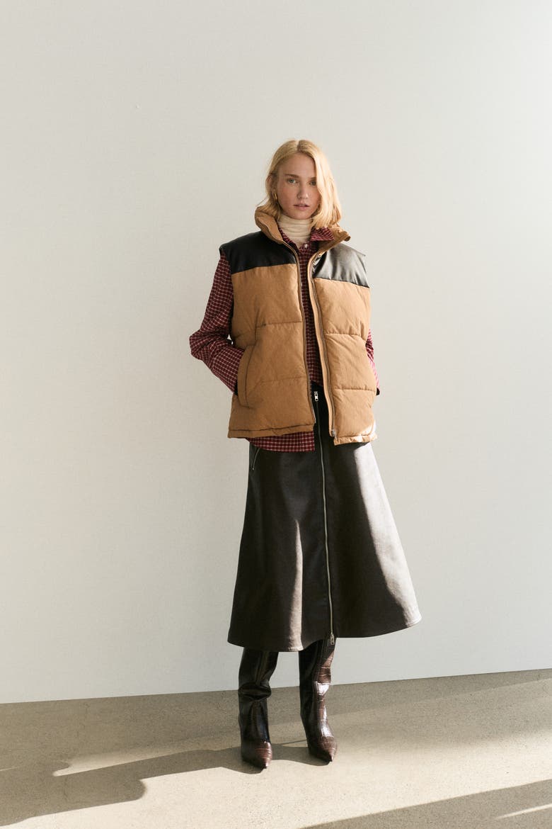 Puffer Gilet, Alternate, color, Beige/color block