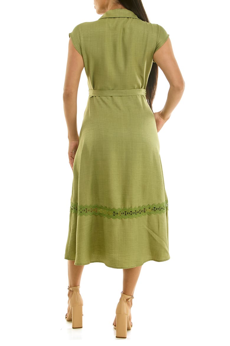 Cap Sleeve Lace Trim Midi Shirtdress, Alternate, color, SOFT OLIVE