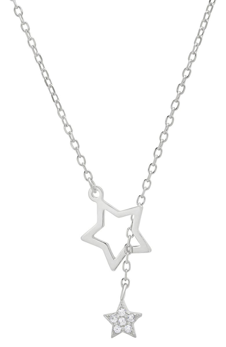Queen Jewels Dangling Star Cubic Zirconia Lariat Necklace, Main, color, Silver