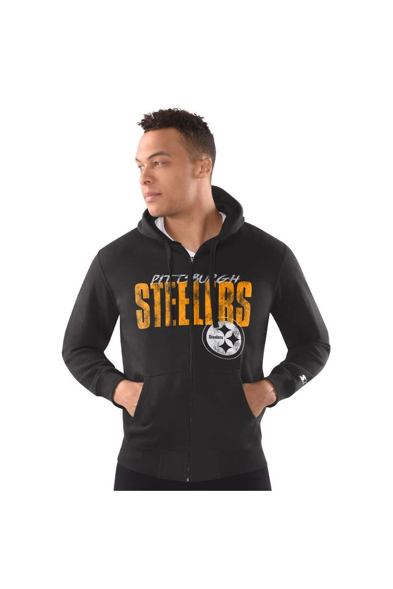 Men's Starter Black Pittsburgh Steelers Distressed Classic Full-Zip Hoodie, Main, color, Black