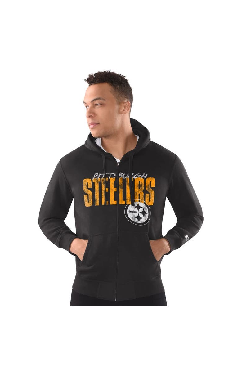 STARTER Men
s Starter Black Pittsburgh Steelers Distressed Classic Full-Zip Hoodie, Main, color, Black