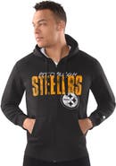 STARTER Men's Starter Black Pittsburgh Steelers Distressed Classic Full-Zip Hoodie