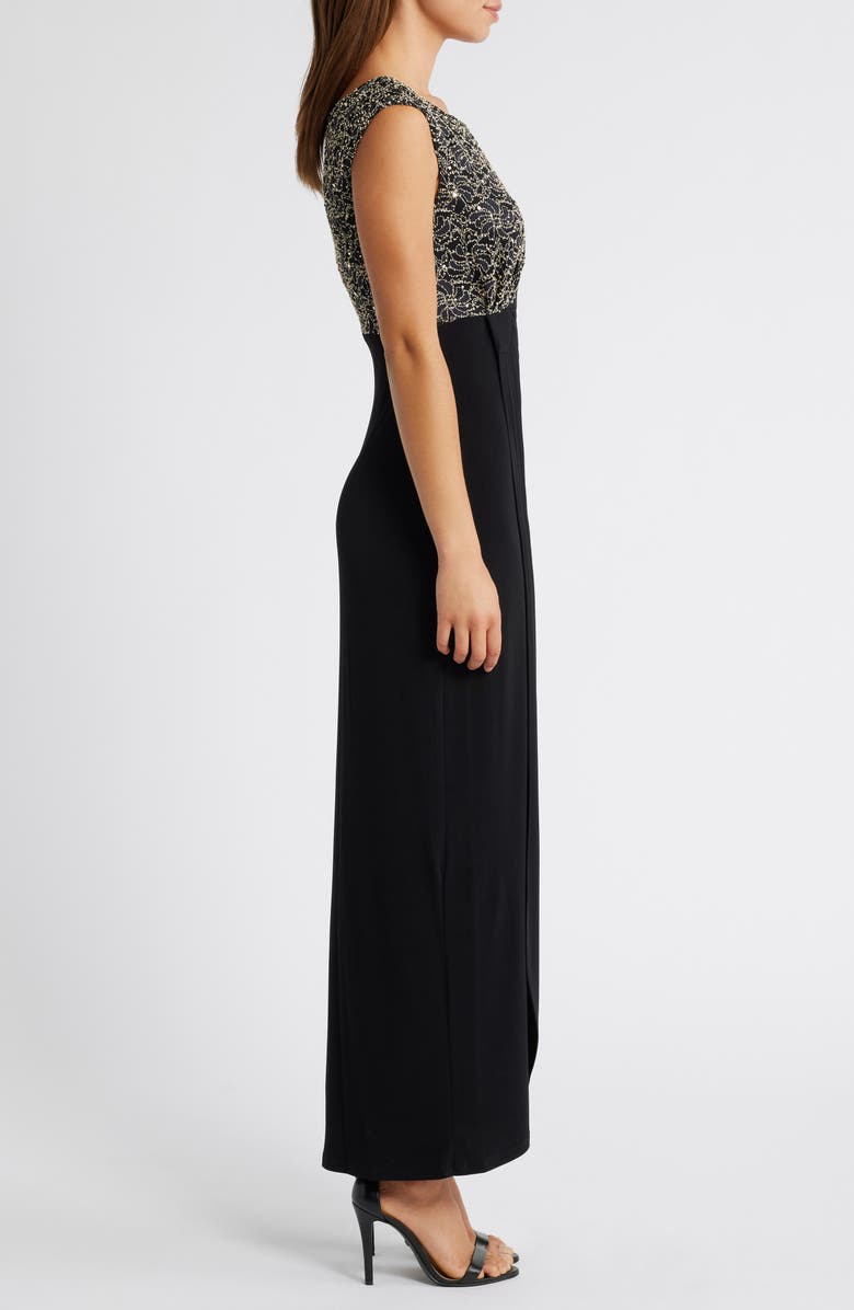 Connected Apparel Lace Faux Wrap Gown, Alternate, color, 