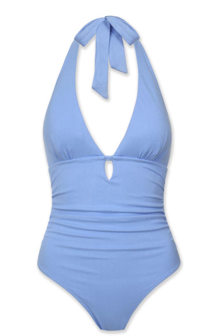 Kara Key Hole One-Piece, Alternate, color, Chevron Textured Peri Blue