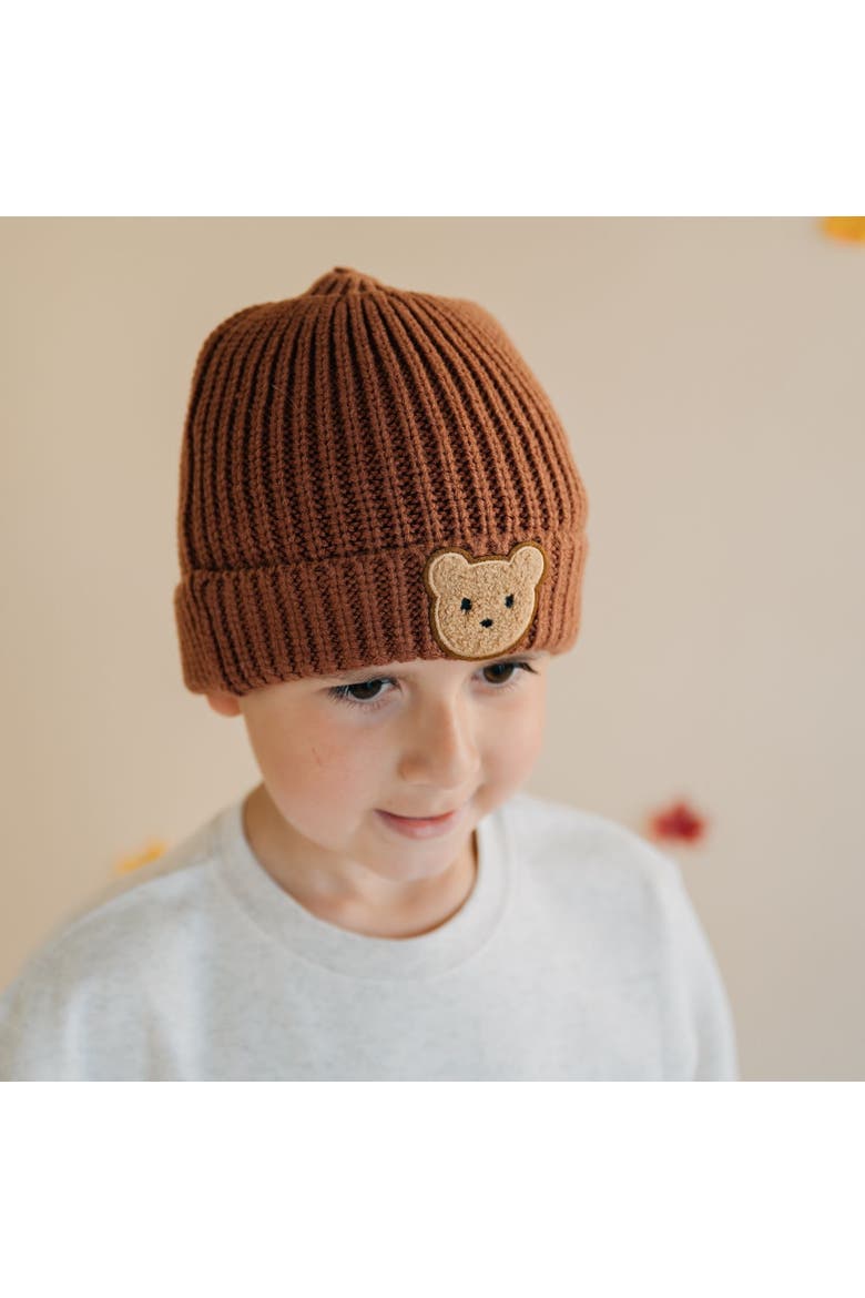 Teddy Bear Patch Beanie, Alternate, color, Brown