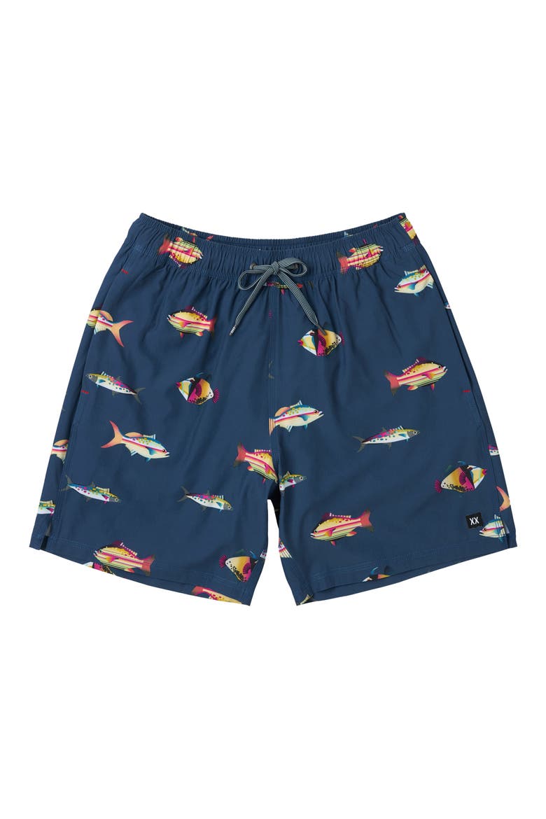 Oh Buoy 2N1 7-Inch Volley Swim Trunks, Alternate, color, GULF FISH-DARK DENIM