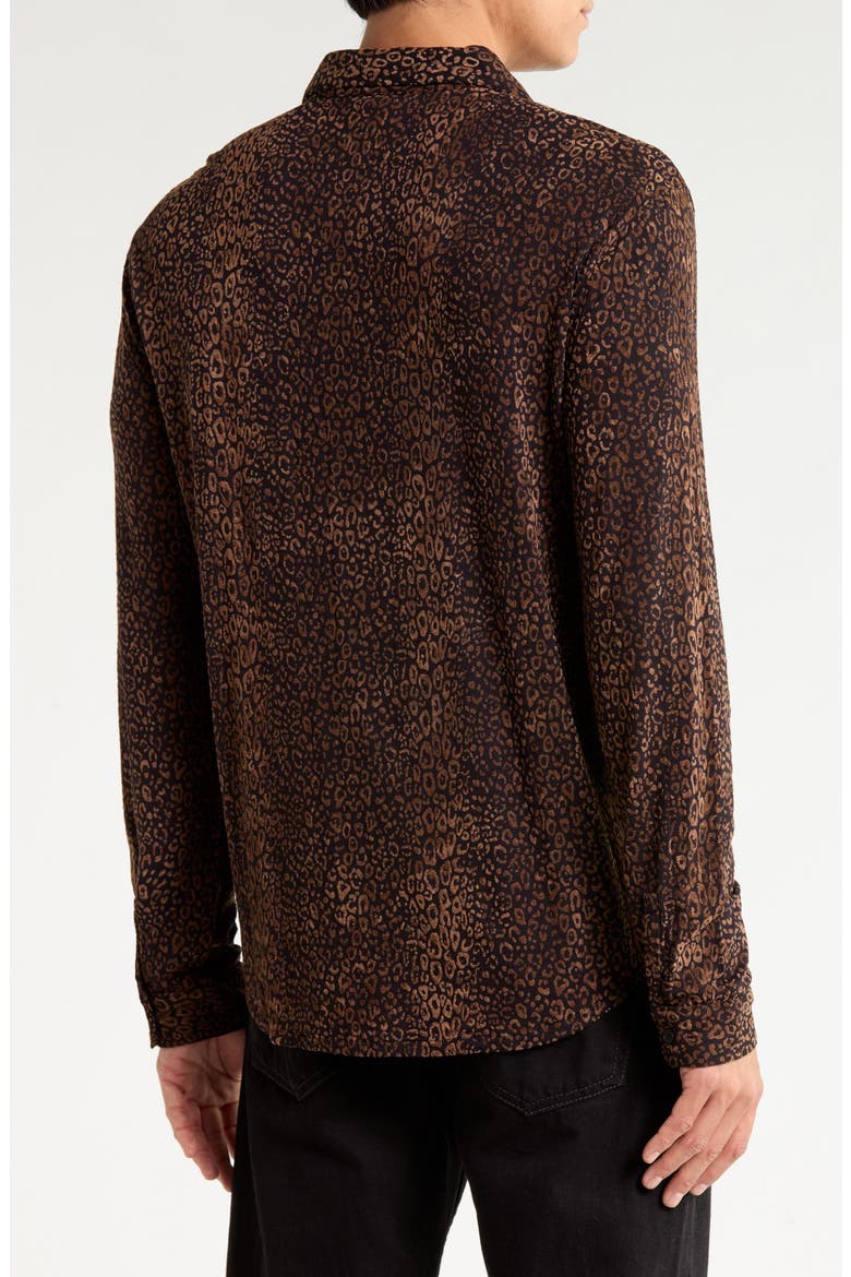 Finchley Leopard Flock Button-Up Shirt, Alternate, color, WOOD BROWN
