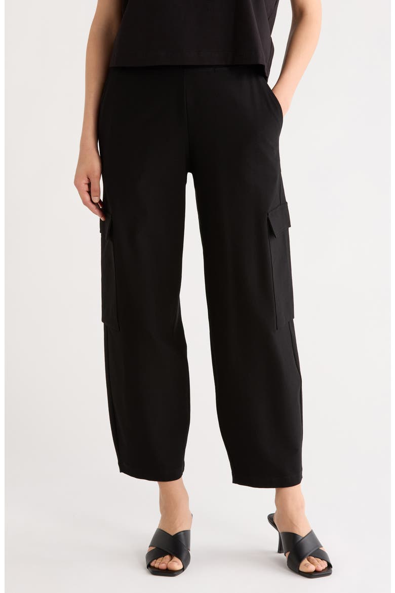 Ponte Ankle Lantern Leg Cargo Pants, Main, color, BLACK