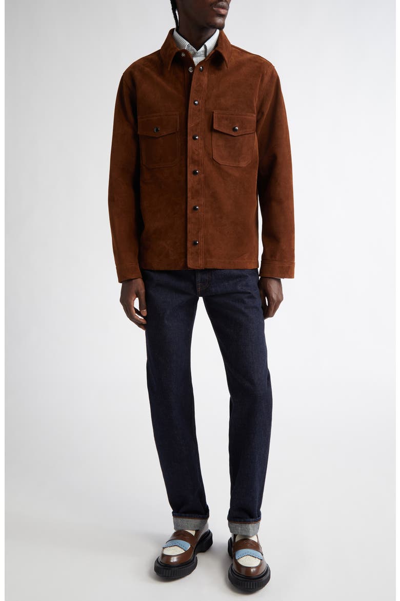 Suede Button-Up Overshirt, Alternate, color, 300 DARK BROWN
