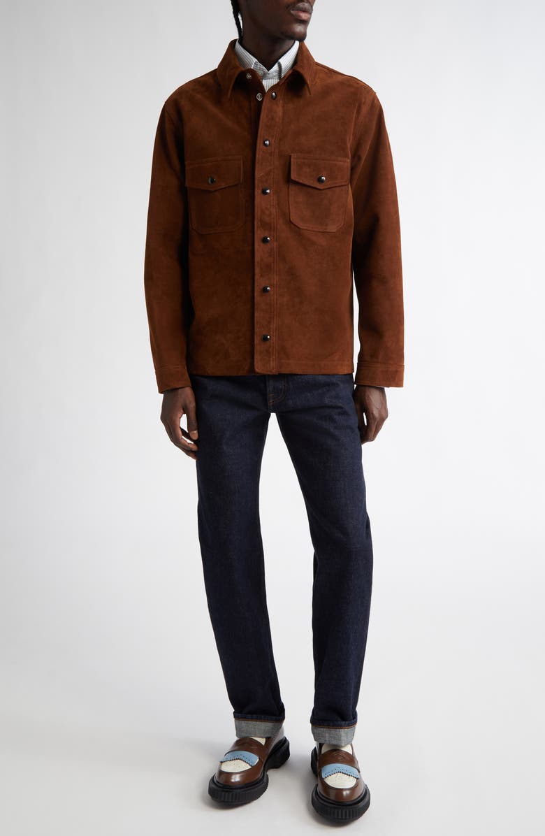 Drake's Suede Button-Up Overshirt, Alternate, color,
