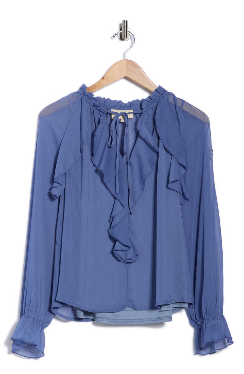 MELLODAY Ruffle Long Sleeve Top, Alternate, color, Indigo