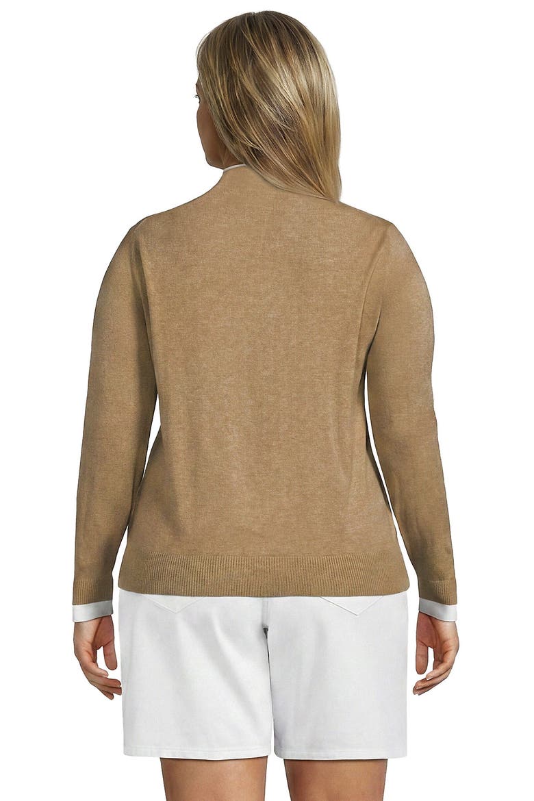 Double Trim Cotton V Neck Cardigan Sweater, Alternate, color, Vicuna Heather/White
