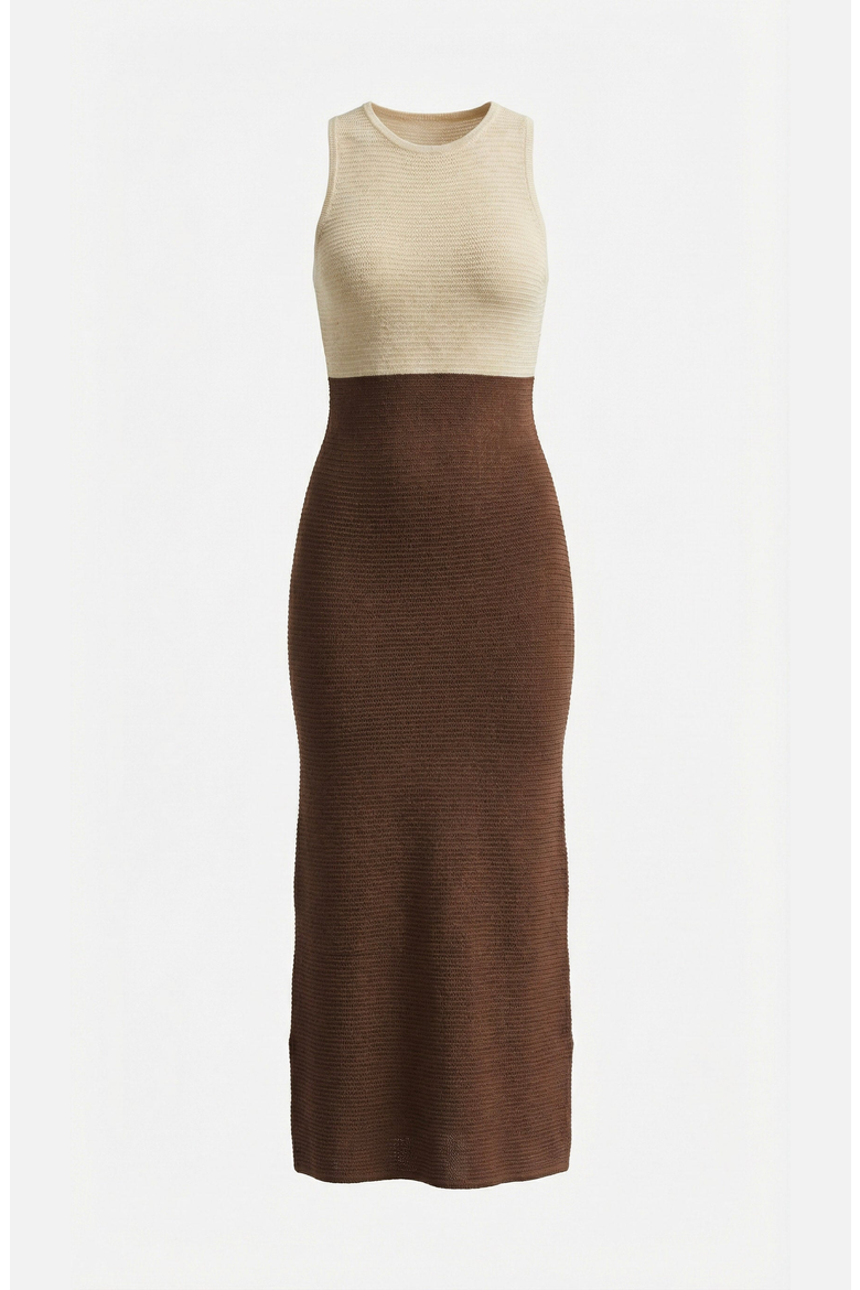 Sleeveless Knit Two Tone Maxi Dress, Alternate, color, Oatmeal / Chocolate
