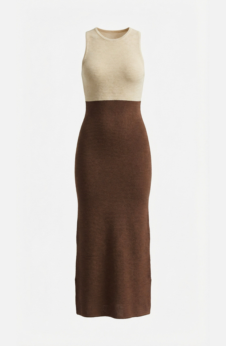Modenaire Sleeveless Knit Two Tone Maxi Dress, Alternate, color, Oatmeal / Chocolate