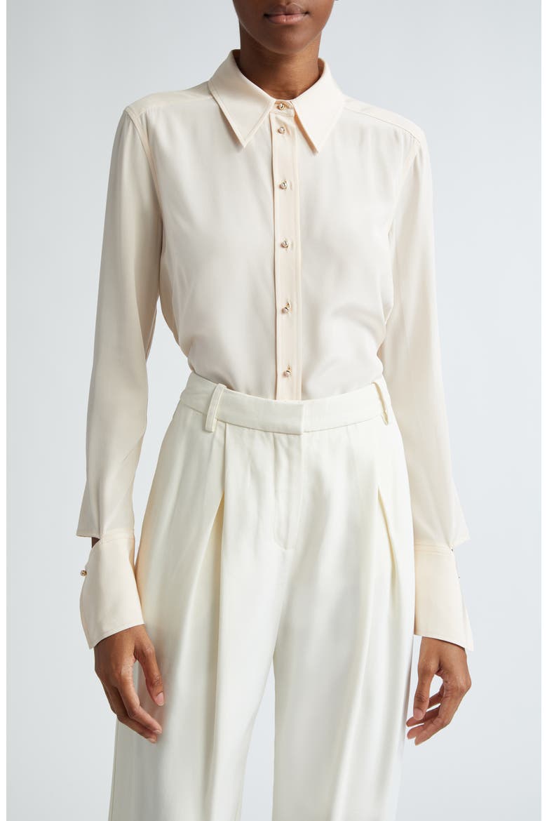 Split Cuff Silk Crêpe de Chine Button-Up Shirt, Main, color, SFPK SOFT PINK