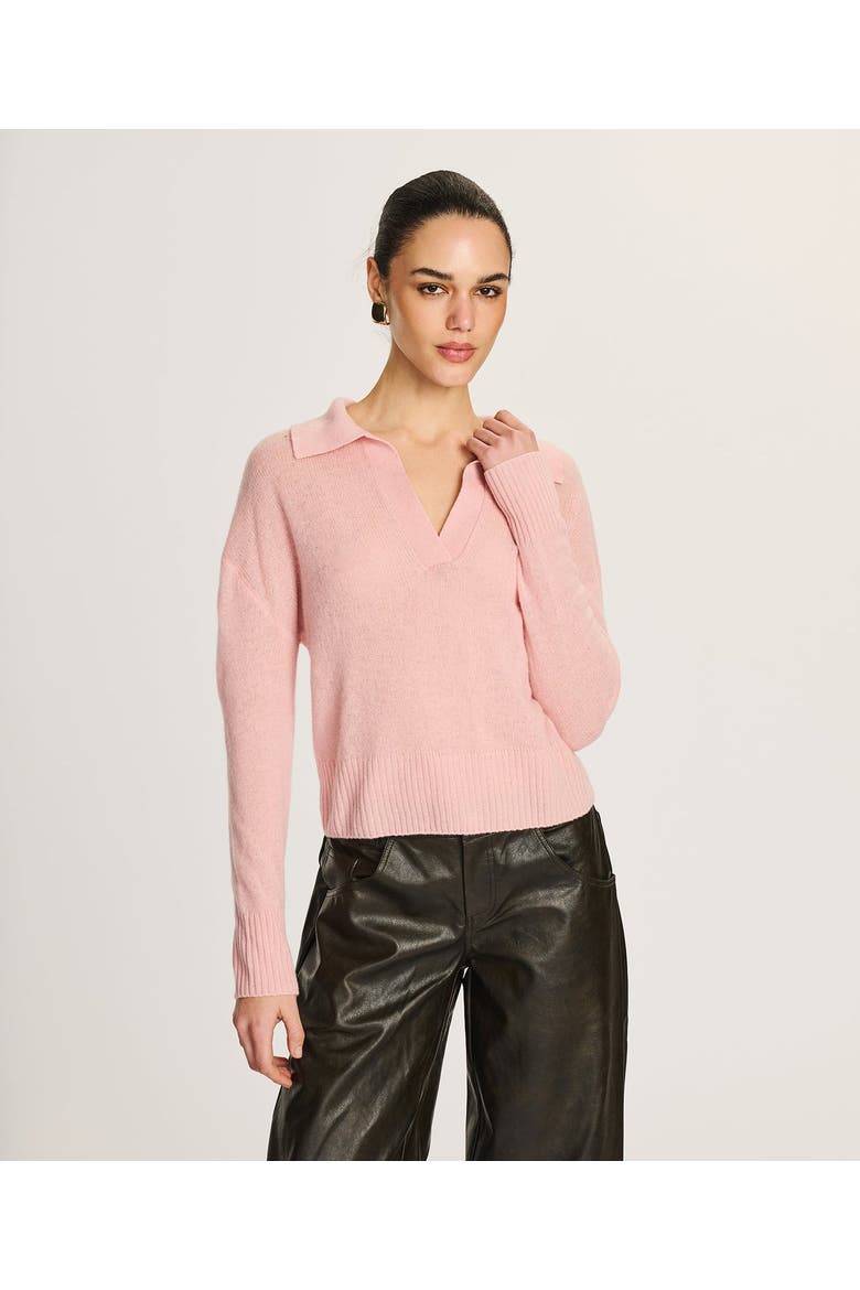 Featherweight Cashmere Polo Sweater, Alternate, color, Peony