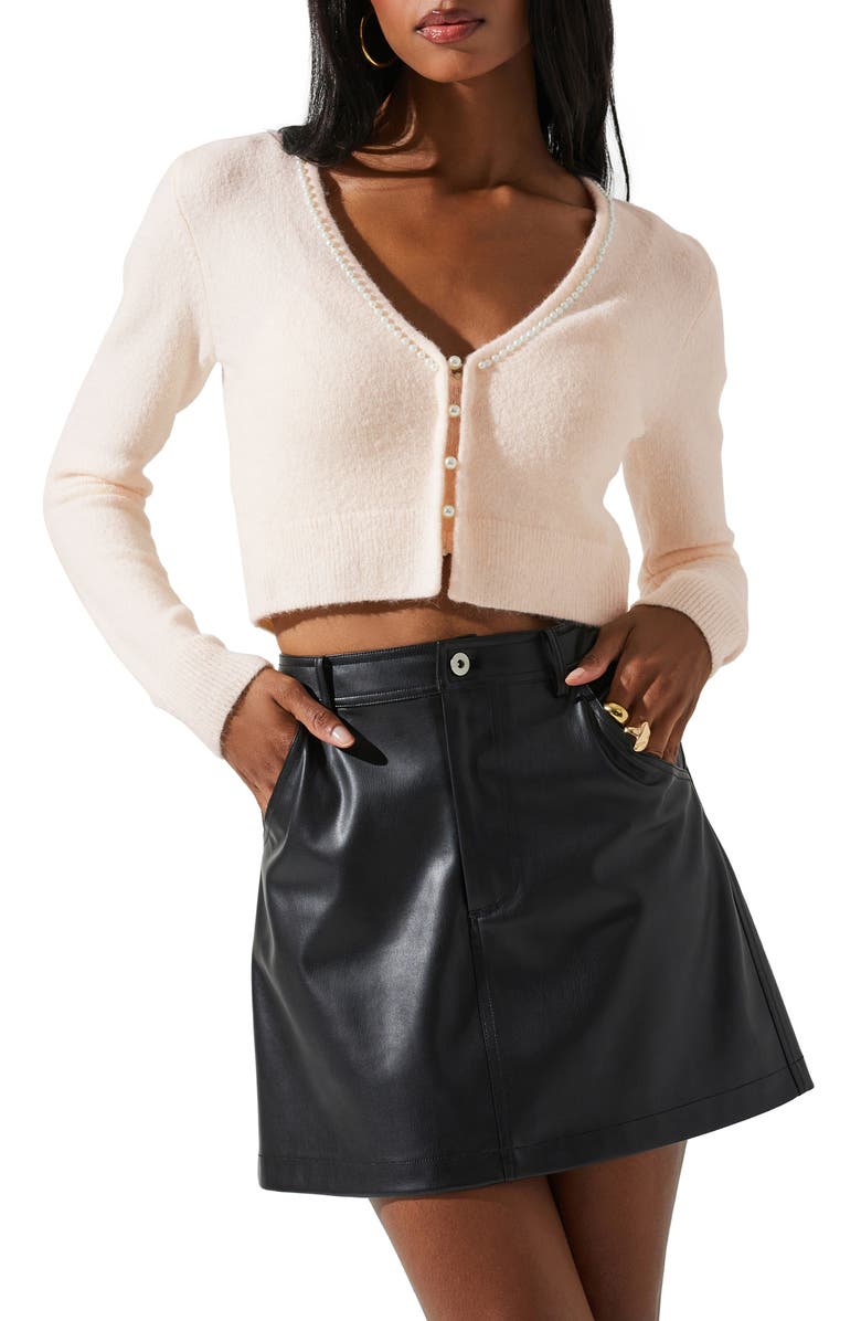 ASTR the Label Melissa Imitation Pearl Trim Cardigan, Main, color, Cream