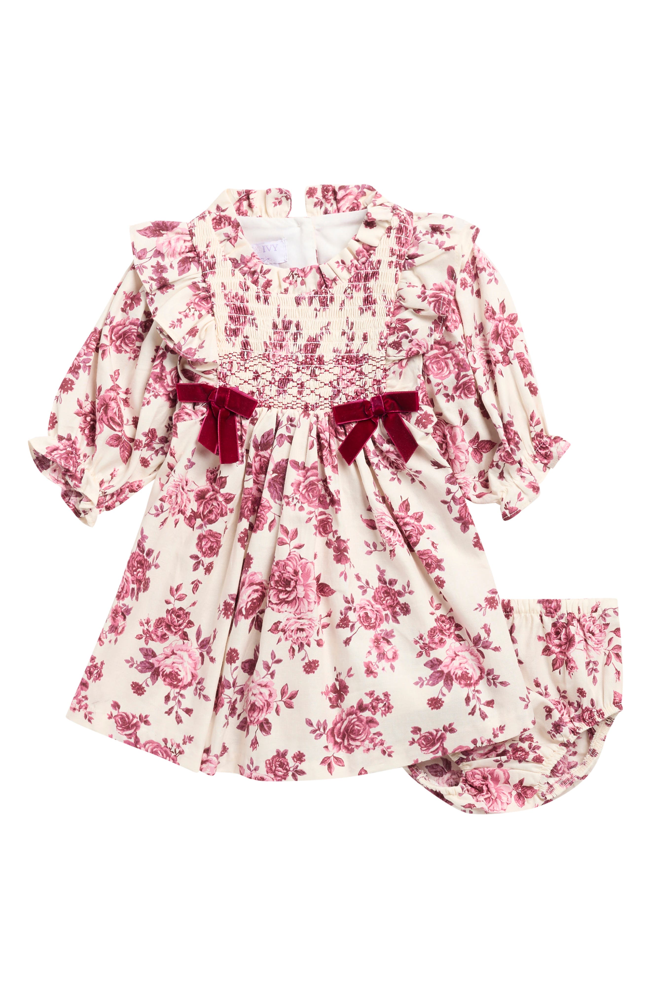Kids' Toile Floral Smocked Babydoll Dress & Bloomers Set