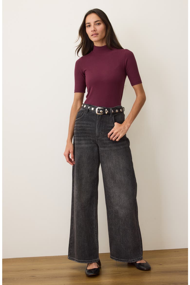 Lexi Mock Neck Elbow Sleeve Rib Top, Alternate, color, FIG