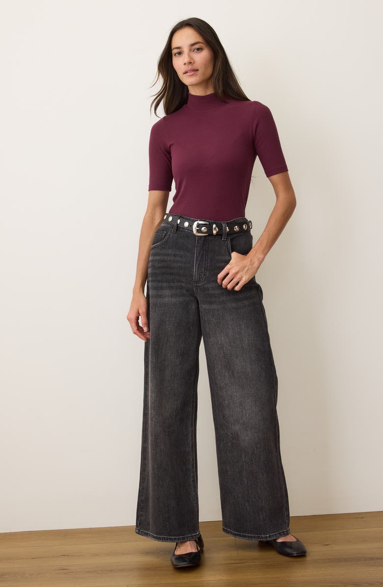 Marine Layer Lexi Mock Neck Elbow Sleeve Rib Top, Alternate, color, Fig