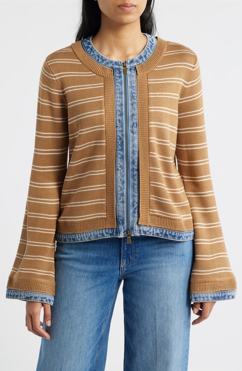 Wit & Wisdom Mixed Media Jacket, Alternate, color, Caramel Latte/ Ivory/ Blue
