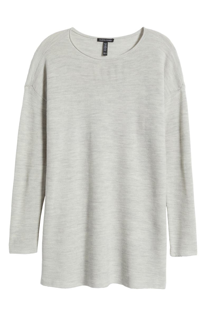 Eileen Fisher Bateau Long Sleeve Merino Wool Tunic Top, Alternate, color, Sea Salt