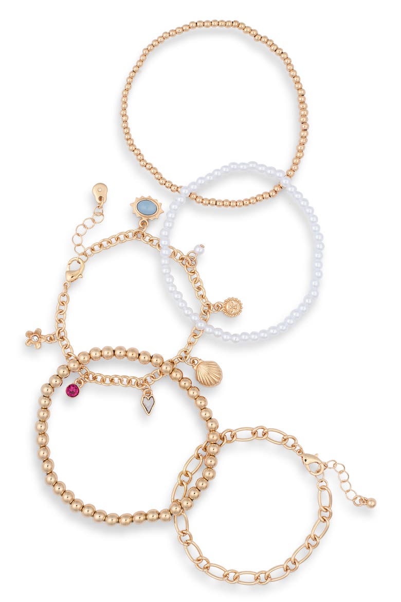 Set of 5 Shell Charm Bracelets, Main, color, MULTI