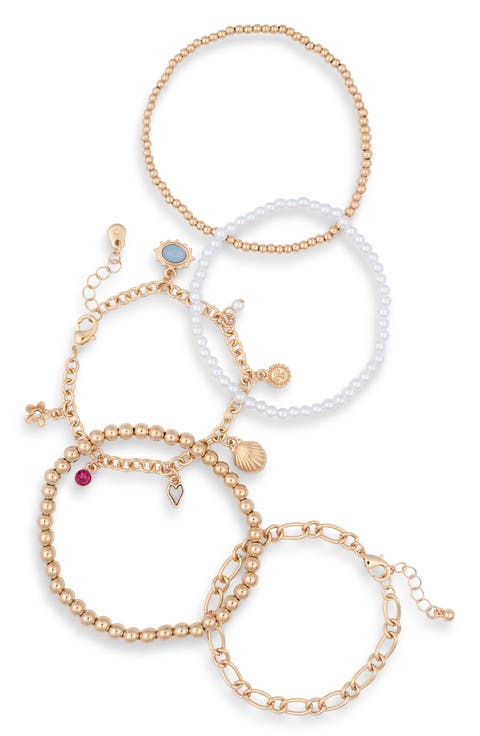 Set of 5 Shell Charm Bracelets