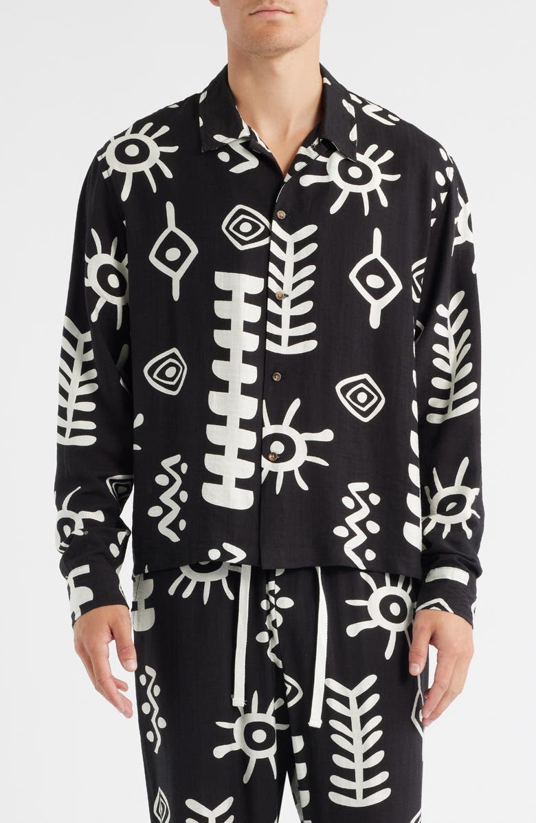 RIZORT Mason Abstract Print Button-Up Shirt, Main, color, Black