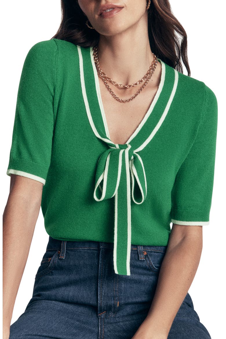 Bow Neck Knitted T-Shirt, Main, color, FRESH GREEN