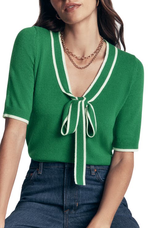 Bow Neck Knitted T-Shirt
