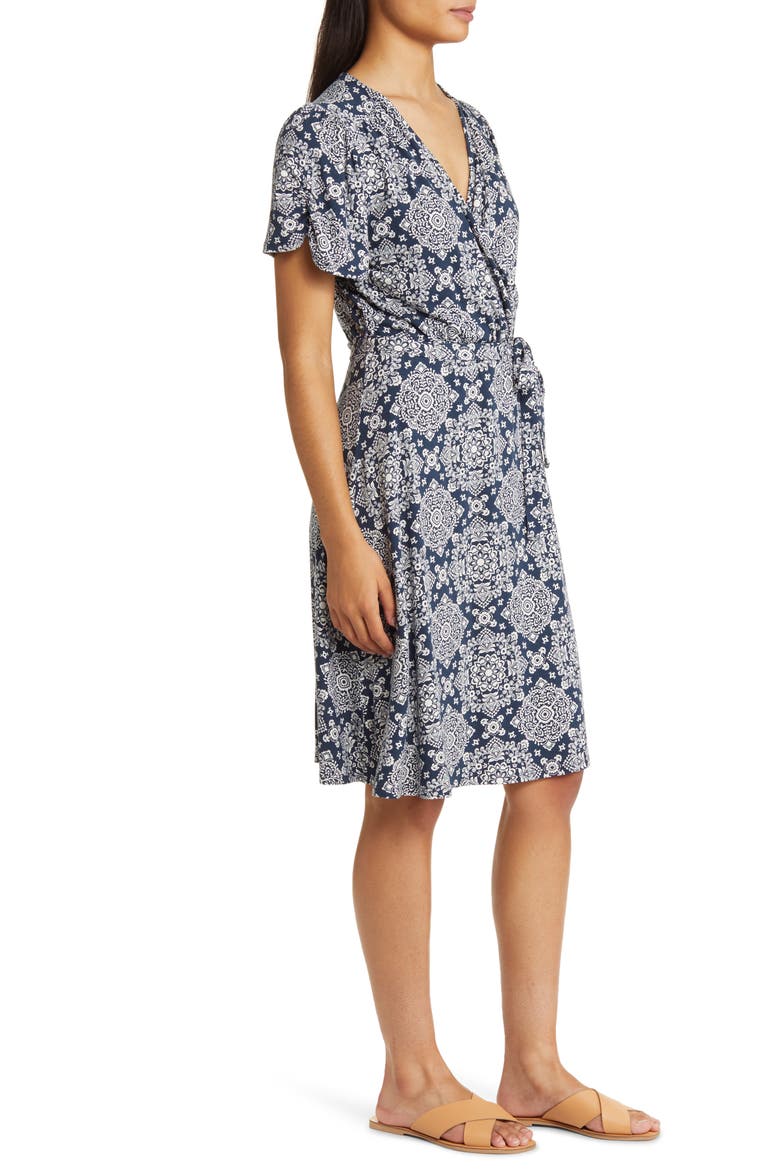 Short Sleeve Faux Wrap Dress, Alternate, color, NAVY/ IVORY