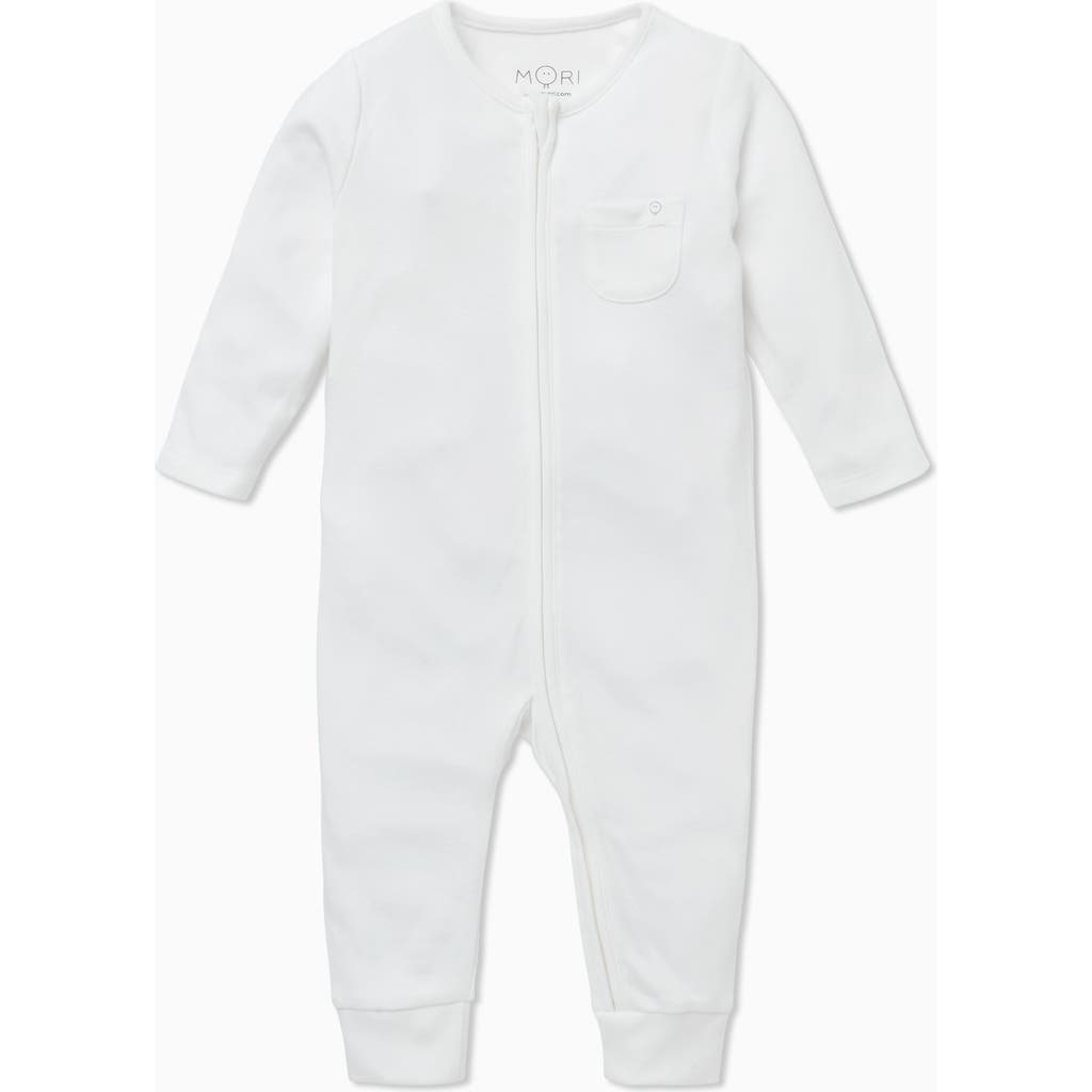 Mori Stripe Fitted One-piece Pajamas In White