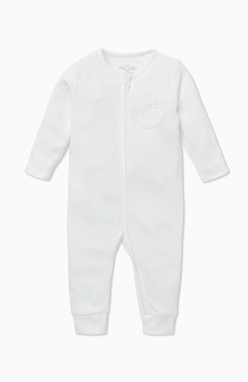 Mori Stripe Fitted One-piece Pajamas In White