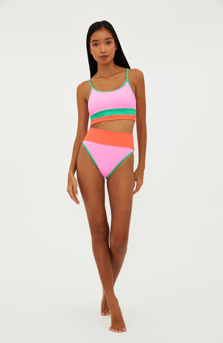Beach Riot Emmy Colorblock High Waist Bikini Bottoms, Alternate, color, Coral Beach Colorblock