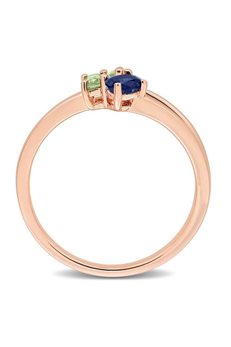 Gemstone 3-Stone Cluster Split-Shank Ring, Alternate, color, Sapphire/Rose-Plated