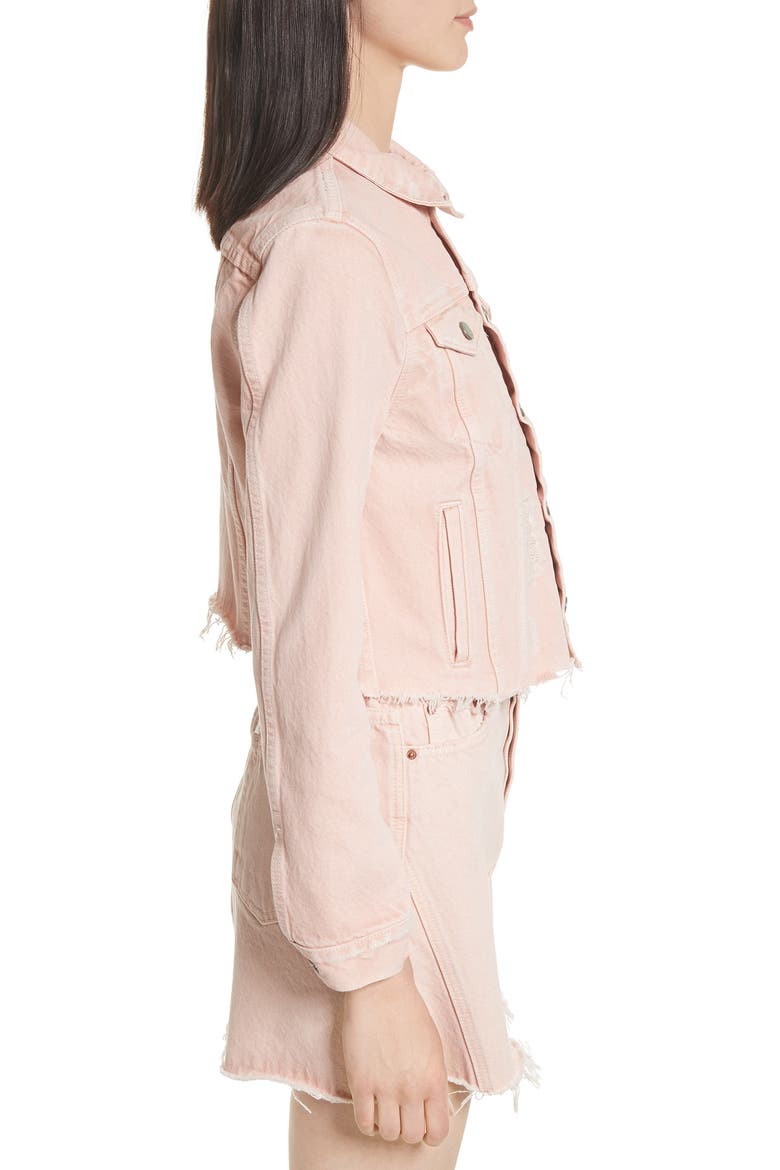 Cara Crop Denim Jacket, Alternate, color, ROSE PINK