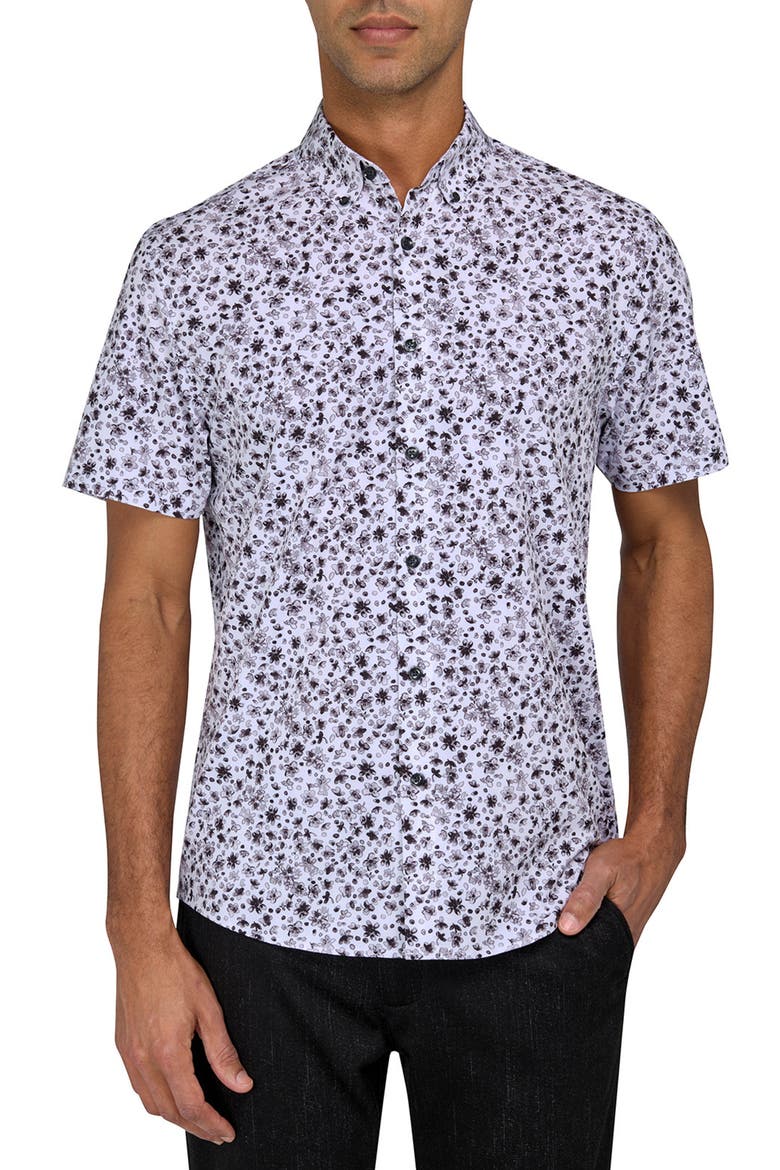 Abstract Floral Performance Shirt, Main, color, WHITE/ BLACK